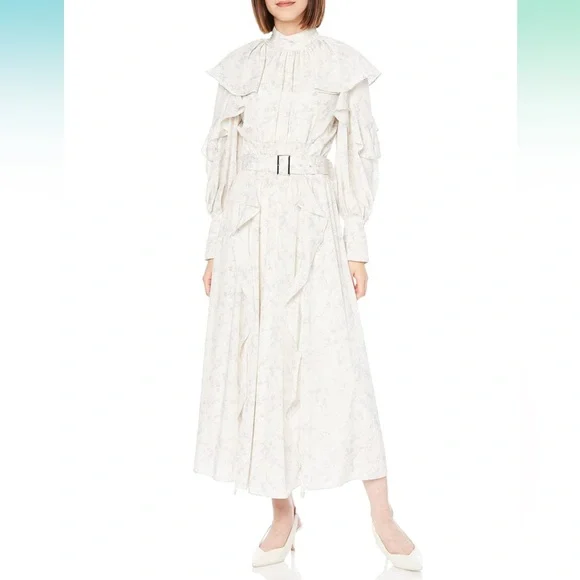 NWOT Snidel Frill Floral Bird Long Sleeve Elegant Feminine Ruffle Dress XS/S - Picture 5 of 16